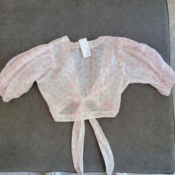 USA Lisa Marie Fernandez Women's White & Pink Wilfred Tie Front Crop Top… - Picture 2 of 16